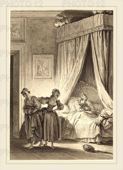 Philippe Triere and Antoine-Jean Duclos after Jean-Honoré Fragonard, French (1756-c. 1815), La gageure des trois commeres: La servante, etching touched with China ink