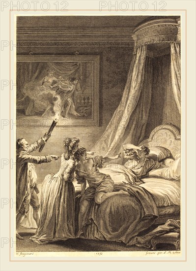 Louis-Michel Halbou and Antoine-Jean Duclos after Jean-Honoré Fragonard, French (1730-probably 1809), Le gascon puni, etching and engraving