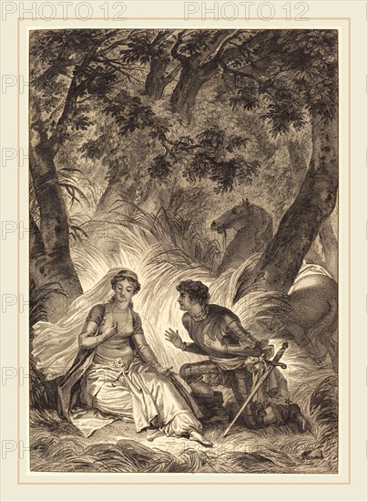 after Jean-Honoré Fragonard, La fiancee du roi de Garbe: La chevalier, etching and engraving