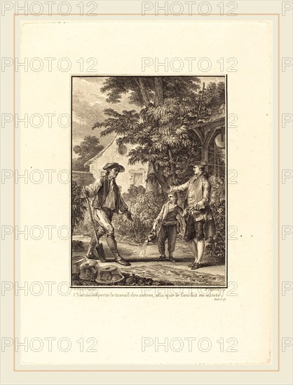 Pierre-Philippe Choffard after Jean-Michel Moreau, French (1730-1809), Chacun respecte le travail des autres, afin que le sien soit en sÃ»reté, 1777-1779, etching and engraving