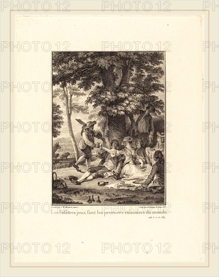 Robert Delaunay after Jean-Michel Moreau, French (1749-1814), Les folÃ¢tres jeux sont les premiers cuisiniers du monde, 1778, etching and engraving