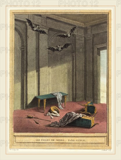 Elie du Mesnil after Jean-Baptiste Oudry, French (born 1726 or 1728), Les filles de Minee (The Daughters of Minee), published 1759, hand-colored etching
