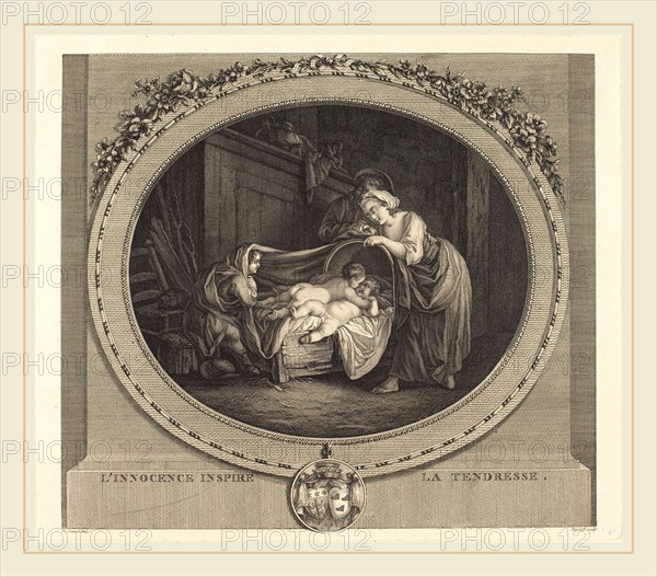 Etienne Claude Voysard after Jean-Honoré Fragonard, French (1746-c. 1812), L'innocence inspire la tendresse, etching and engraving