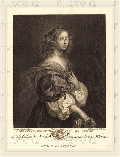 Alexandre Tardieu after Sébastien Bourdon after Charles Auguste van den Berghe, French (1756-1844), Queen Christina of Sweden, engraving on laid paper