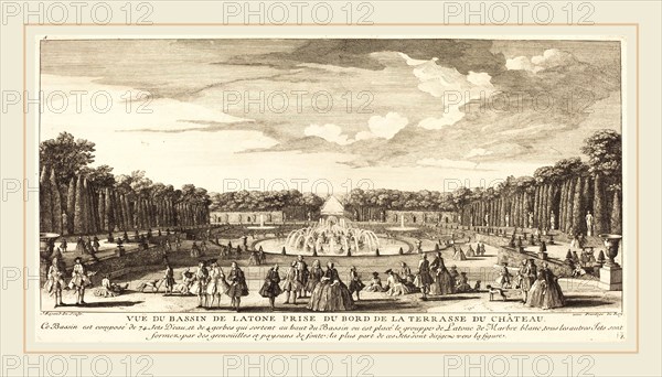 Jean-Baptiste Rigaud, French (active 1752-1761), Vue du Bassin de Latone Prise du Bord de la Terrasse du Chateau, etching and engraving