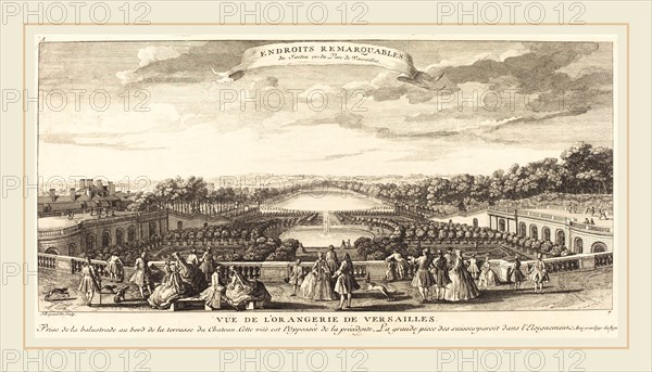 Jean-Baptiste Rigaud, French (active 1752-1761), Vue de l'Orangerie de Versailles, etching and engraving