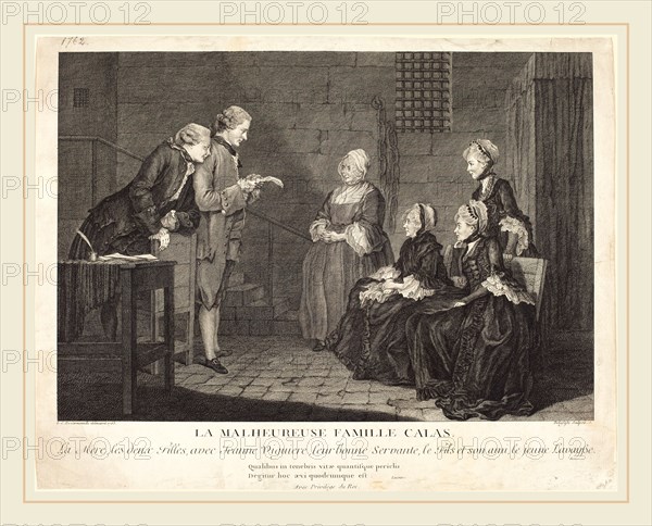 Jean-Baptiste Delafosse after Carmontelle, French (1721-1775), La malheureuse famille Calas  (The Unfortunate Calas Family), c. 1765, engraving on laid paper