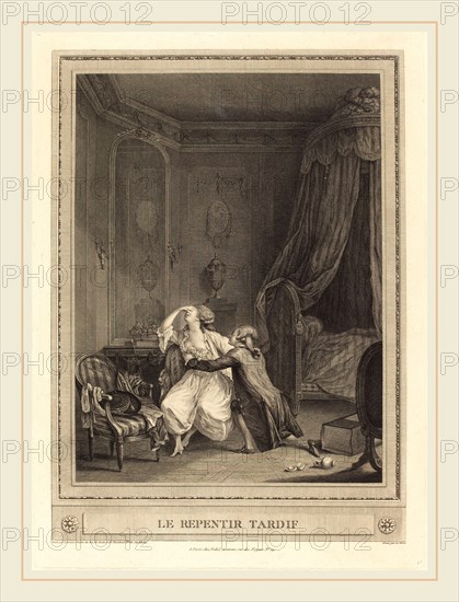 Gerard Rene Le Vilain after Nicolas Lavreince, French (c. 1740-1812 or 1836), Le repentir tardif, etching