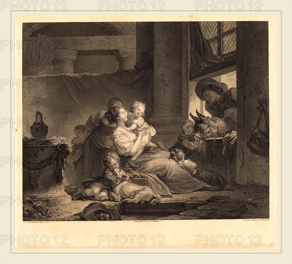 Clément-Pierre Marillier and Antoine Louis Romanet after Jean-Honoré Fragonard, French (1742-1810 or after), La famille du fermier, 1791, etching and engraving