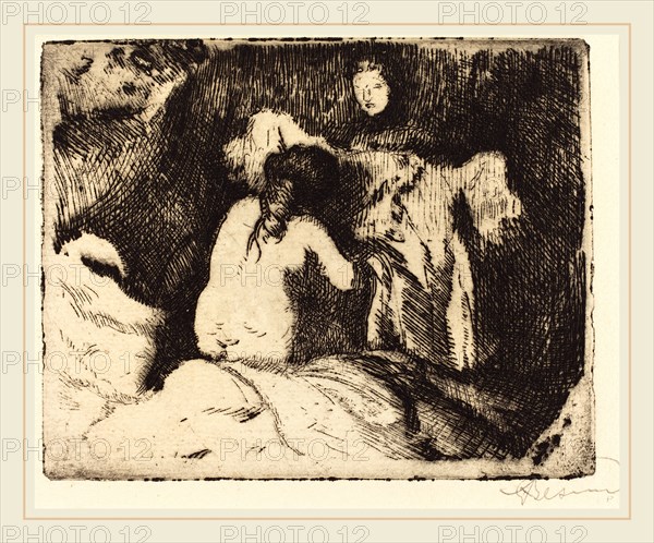 Albert Besnard, Getting Up (Le lever), French, 1849-1934, 1913, etching in black on Canson laid paper