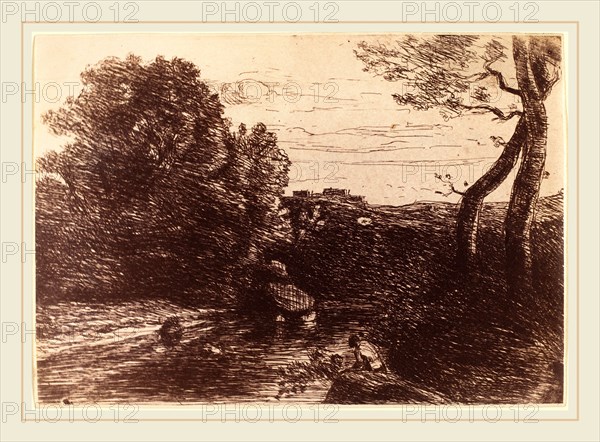 Jean-Baptiste-Camille Corot, French (1796-1875), Shepherd's Bath (Le Bain du berger), 1853, cliche-verre