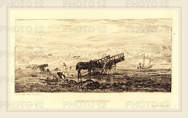 Charles-FranÃ§ois Daubigny, French (1817-1878), Beach at Villerville (Plage de Villerville), etching