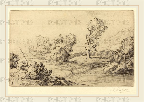 Alphonse Legros, Banks of the Marne (Bord de la Marne), French, 1837-1911, drypoint and etching? on light green paper