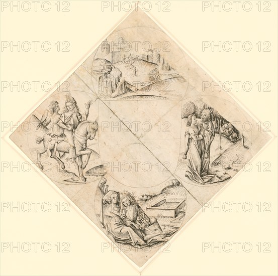 Design for a Quatrefoil with a Castle, Two Lovers, a Maiden Temp