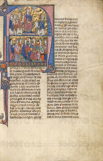 Initial N: Vidal de Canellas Offering His Text to King James