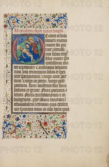 Initial O: The Pietà  with Saint John the Evangelist