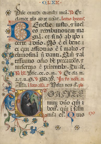 Initial C: Saint Benedict Blessing Maurus