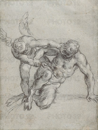 Cupid Overpowering Pan (recto),  Head of a Monk,  Caricature of