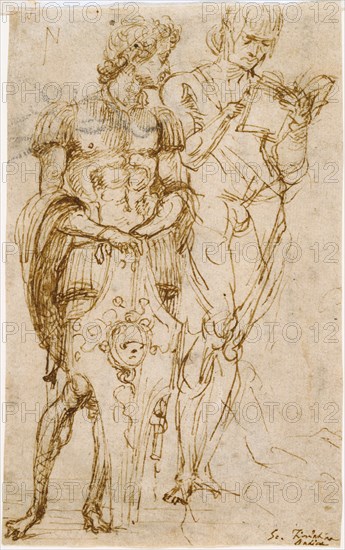 Two Standing Male Figures (recto),  A Man Reclining and Other St