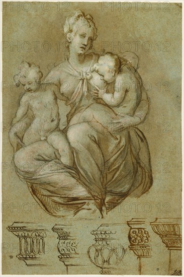 Charity and Studies of Entablatures (recto), Frieze of Putti (v