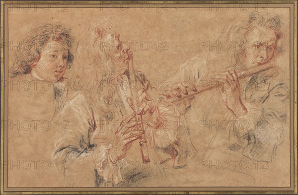 Two Studies of a Flutist and a Study of the Head of a Boy