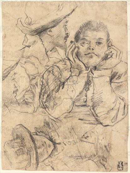 Four Studies of Heads Drawn over a Copy of Saint John the Evange