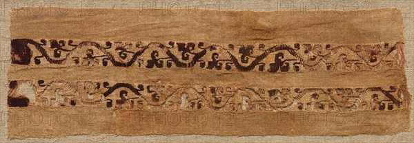 Fragment, with Sleeve Band, from a Tunic, 300s - 500s. Egypt, Byzantine Period, 4th - 6th century. Linen ground, linen and wool tapestry ornament; overall: 26.7 x 9 cm (10 1/2 x 3 9/16 in.).