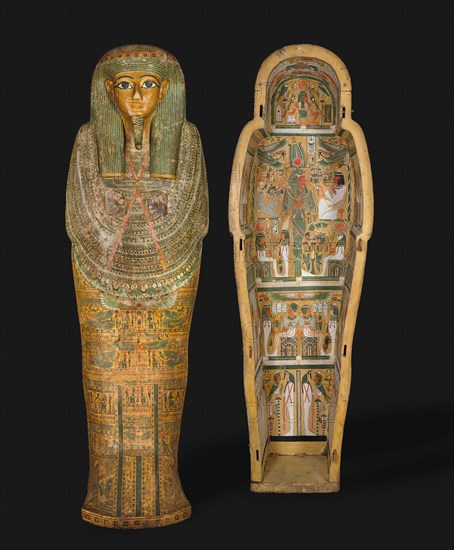 Coffin of Bakenmut, c. 1000-900 BC. Egypt, Thebes, Third Intermediate Period, late Dynasty 21 (1069-945 BC) to early Dynasty 22 (945-924 BC). Gessoed and painted sycamore fig; overall: 208 x 68 cm (81 7/8 x 26 3/4 in.).