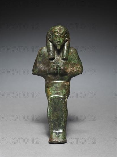 Statuette of Seated God, probably Osiris-lah, 664-525 BC. Egypt, Late Period, Dynasty 26 or later. Bronze, solid cast; overall: 15.7 x 7 x 8 cm (6 3/16 x 2 3/4 x 3 1/8 in.).