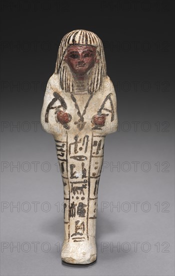 Shawabty of Djehutymose, 1279-1213 BC. Egypt, New Kingdom, Dynasty 19, (1295-1186 BC), reign of Ramesses II. Polychrome faience; overall: 19.6 x 6.6 x 3.9 cm (7 11/16 x 2 5/8 x 1 9/16 in.).