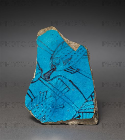 Marsh Bowl Fragment, 1479-1429 BC. Egypt, New Kingdom, mid- Dynasty 18 (1540-1295 BC), reign of Hatshepsut or Tuthmosis III. Blue faience with purple decoration; overall: 9 x 1.6 cm (3 9/16 x 5/8 in.).