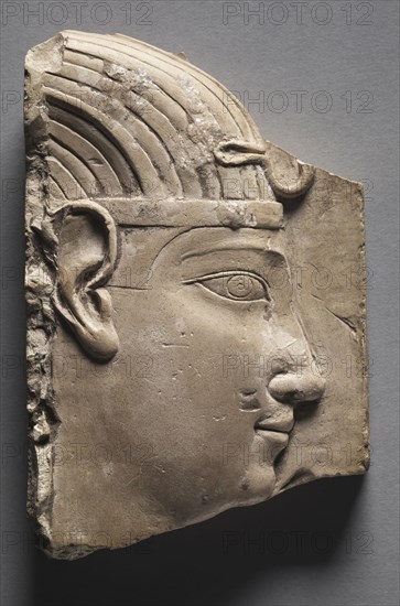 Votive Relief of a King, 305-246 BC. Egypt, Greco-Roman Period, early Ptolemaic Dynasty. Limestone; overall: 13.6 x 8.9 x 1.8 cm (5 3/8 x 3 1/2 x 11/16 in.).