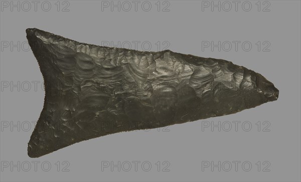Fishtail Knife, 4500-4000 BC. Egypt, Predynastic Period, Naqada Ia-IIa period, 4500-3000 BC. Dark brown to a dark green colored flint; overall: 6 cm (2 3/8 in.).
