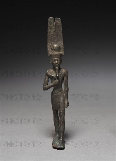 Statuette of Amen-Ra, 664-525 BC. Egypt, Late Period, Dynasty 26 or later. Bronze, solid cast; overall: 13.1 x 2.7 x 3.7 cm (5 3/16 x 1 1/16 x 1 7/16 in.).
