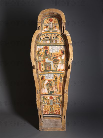 Coffin of Nesykhonsu, c. 976-889 BC. Egypt, Thebes, Third Intermediate Period, late Dynasty 21 (1069-945 BC) to early Dynasty 22 (945-715 BC). Gessoed and painted sycamore fig ; overall: 70 cm (27 9/16 in.).