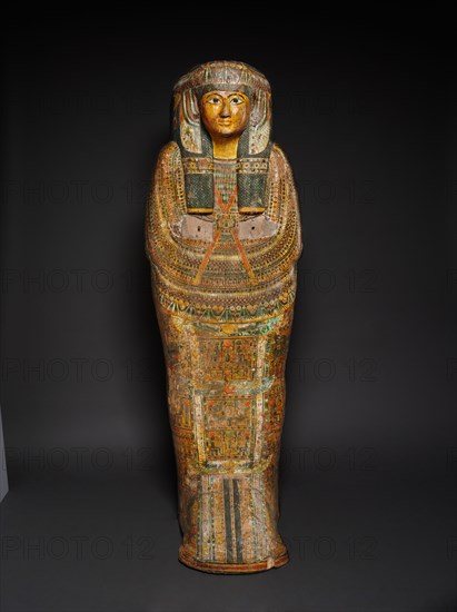 Coffin of Nesykhonsu (lid), c. 976-889 BC. Egypt, Third Intermediate Period, late Dynasty 21 (1069-945 BC) - early Dynasty 22 (945-715 BC). Gessoed and painted sycamore fig; overall: 211 cm (83 1/16 in.).