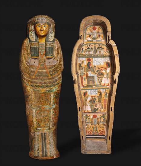 Coffin of Nesykhonsu, c. 976-889 BC. Egypt, Thebes, Third Intermediate Period, late Dynasty 21 (1069-945 BC) to early Dynasty 22 (945-715 BC). Gessoed and painted sycamore fig; overall: 70 cm (27 9/16 in.).