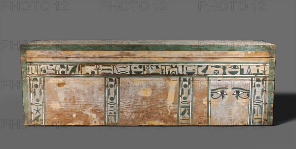 Coffin of Senbi, c. 1918-1859 BC. Egypt, Meir, Middle Kingdom, mid-Dynasty 12, reign of Amenemhat II to Sesostris III. Gessoed and painted cedar; overall: 70 x 55 cm (27 9/16 x 21 5/8 in.).