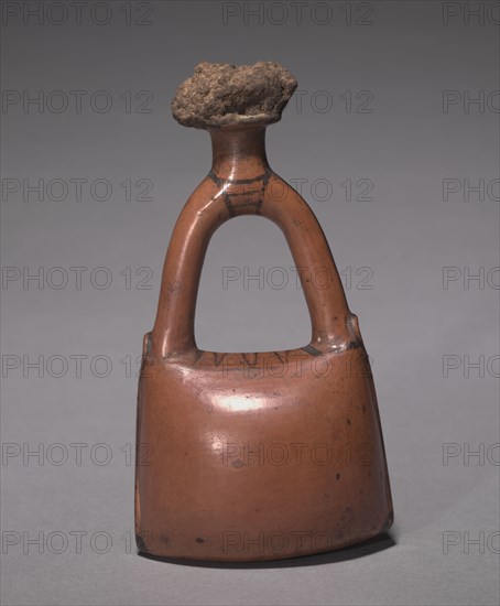 Flask in the Form of a Leather Bag, c. 1415-1381 BC. Egypt, New Kingdom, mid-Dynasty 18, late in the reign of Tuthmosis III to the early reign of Amenhotep III, 1479-1353 BC. Nile silt ware; overall: 13.5 x 7.4 x 5 cm (5 5/16 x 2 15/16 x 1 15/16 in.).
