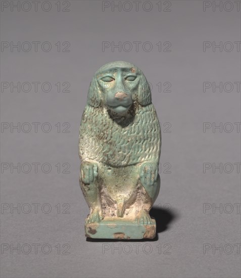Thoth as Baboon, 664-305 BC. Egypt, Late Period, Dynasty 26 to Ptolemaic Dynasty. Pale turquoise faience; overall: 5 x 2.4 x 2.5 cm (1 15/16 x 15/16 x 1 in.).