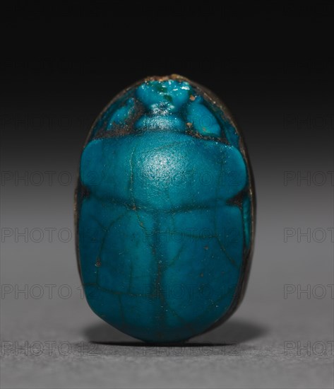 Scarab, 1980-1648 BC. Egypt, Middle Kingdom, late Dynasty 12 to Dynasty 13. Blue-green glazed steatite, gold mount; overall: 1.3 cm (1/2 in.).