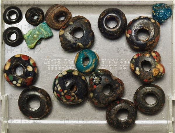 Group of Beads, 2nd Century AD. Egypt, Roman Empire. Glass; diameter: 1.5 cm (9/16 in.); overall: 14.2 cm (5 9/16 in.).
