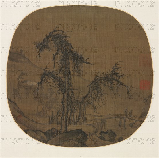 Ramblers over a Winding Stream, before 1330. Luo Zhichuan (Chinese, active 1280s-1320s). Album leaf, ink on silk; painting only: 24.5 x 25.2 cm (9 5/8 x 9 15/16 in.).