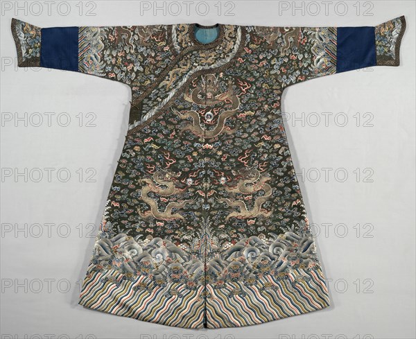Imperial Robe, 1770s. China, Qing Dynasty (1644-1912). Silk; embroidery with peacock tail feathers; overall: 138.4 x 185.4 cm (54 1/2 x 73 in.)
