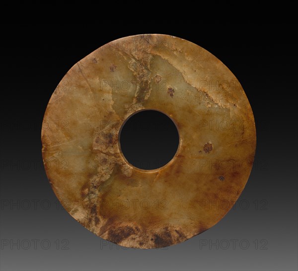 Perforated Disc (Pi), 3000-2000 BC. China, Neolithic period (3rd-2nd millenium BC). Jade ; diameter: 21.2 cm (8 3/8 in.); inner diameter: 5.7 cm (2 1/4 in.).