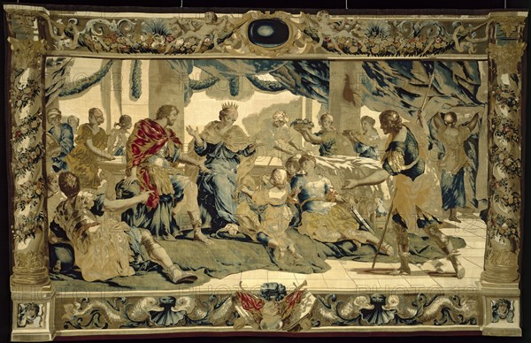 Cupid disguised as Aeneas's son, presents gifts to Dido, 1679. Giovanni Francesco Romanelli (Italian, 1610-1662), Michael Wauters (Flemish, 1679). Tapestry weave: silk and wool; overall: 418.8 x 634.6 cm (164 7/8 x 249 13/16 in.)