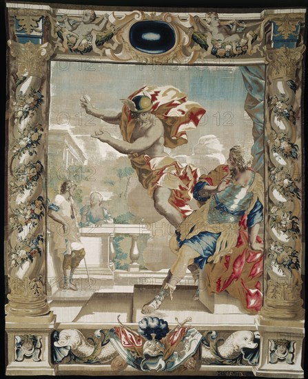 Mercury tells Aeneas to Leave Carthage, 1679. Giovanni Francesco Romanelli (Italian, 1610-1662), Michael Wauters (Flemish, 1679). Tapestry weave: silk and wool; overall: 411 x 337 cm (161 13/16 x 132 11/16 in.)