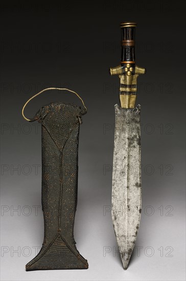 Knife, 1800s. Central Africa, Democratic Republic of the Congo, 19th century. Forged iron, wood, copper and brass; overall: 49.8 cm (19 5/8 in.); blade: 33 cm (13 in.)