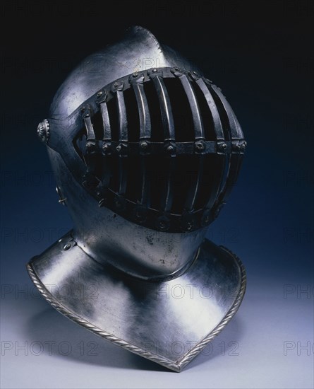 Helmet with Barred Visor, 1500s. England (?), 16th century (visor and neck lames modern, by S.J. Whawell). Steel; overall: 31.1 x 31.4 x 25.1 cm (12 1/4 x 12 3/8 x 9 7/8 in.)