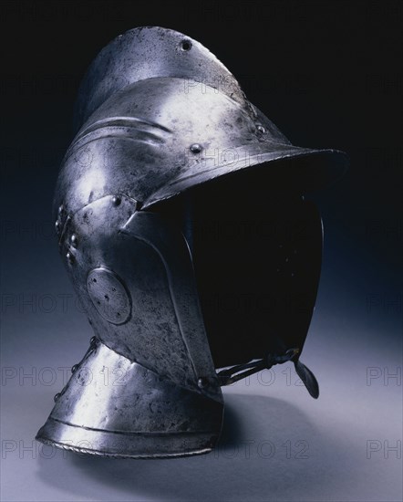 Burgonet with Hinged Cheek Pieces, c. 1540. Germany, Nuremberg, 16th century. Steel, leather chin strap; overall: 33 x 28.5 x 26.2 cm (13 x 11 1/4 x 10 5/16 in.).